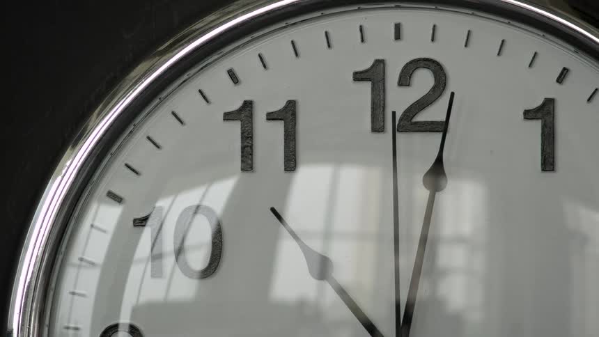 The hands of a clock move in time