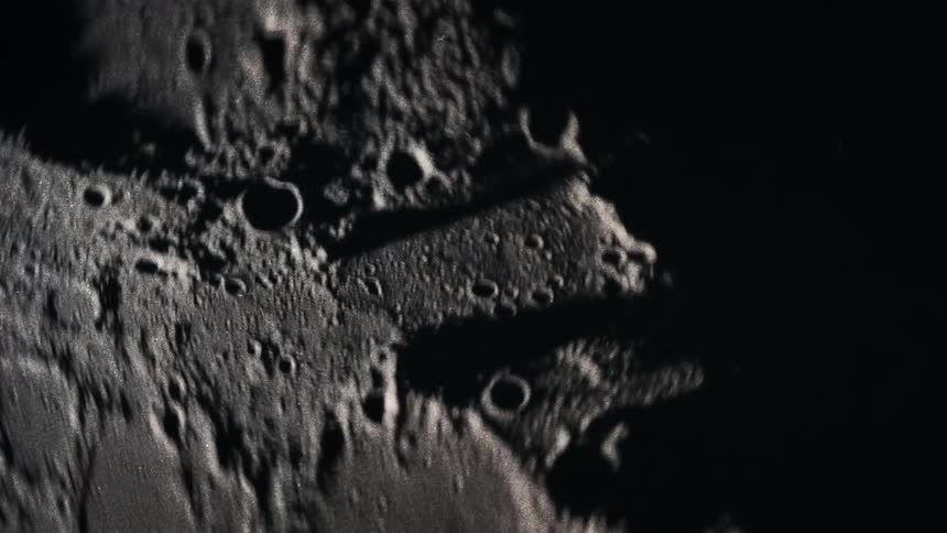 Highly magnified footage of craters on the moon