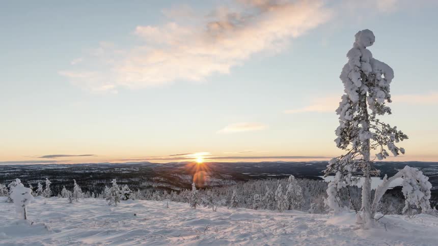 Time lapse of the polar night sun moving horizontally