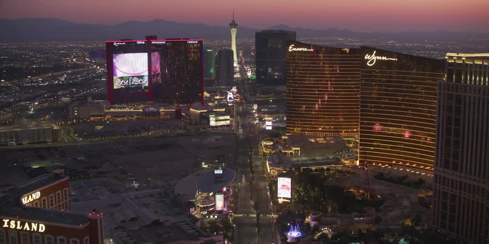 Aerial shot of las vegas at dusk