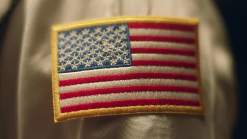A us flag patch on the shoulder of a uniform shirt