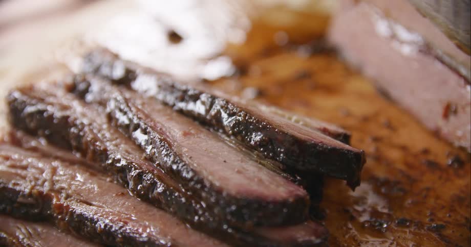 A close up of just cut meat