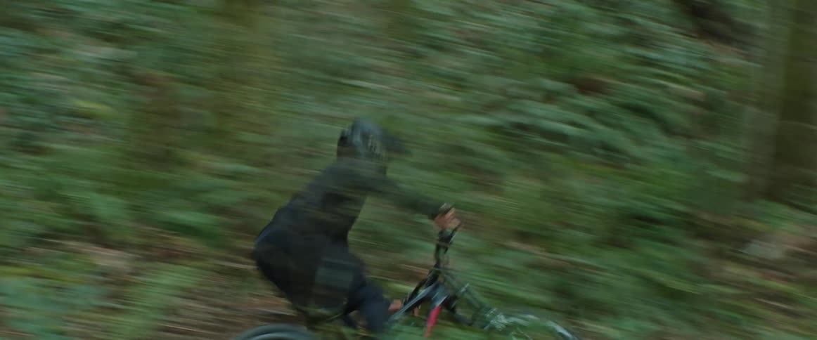 A man races on a mountain bike trail as it winds through a forest