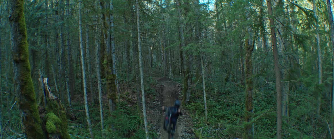 A man jumps towards the camera on his mountain bike