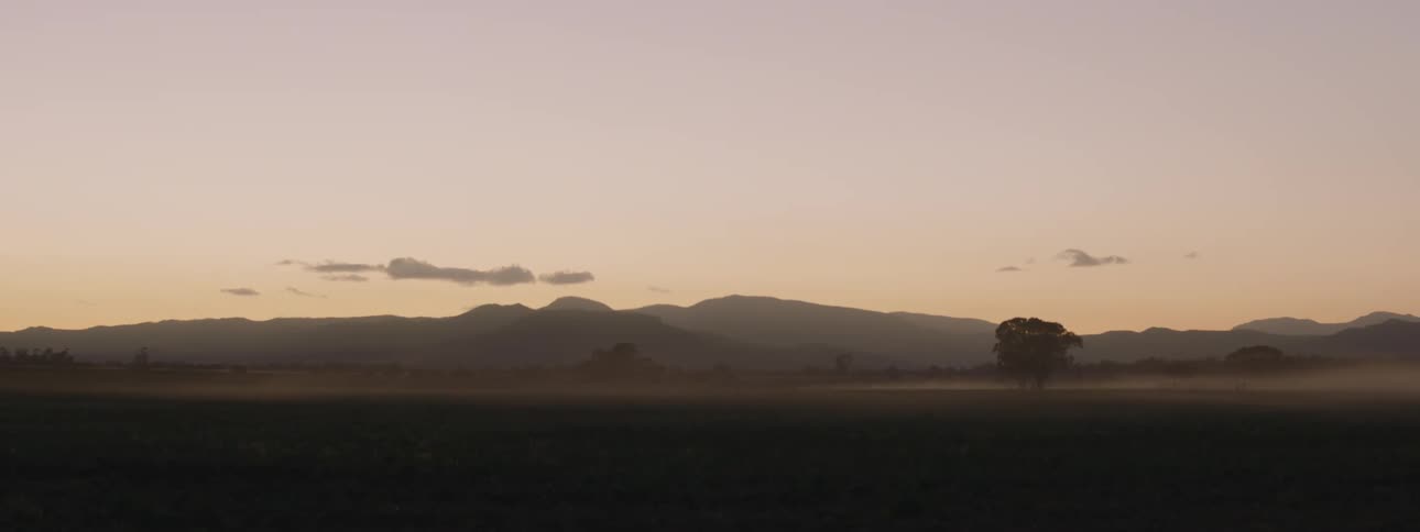 The sun is setting in the horizon in a rural area