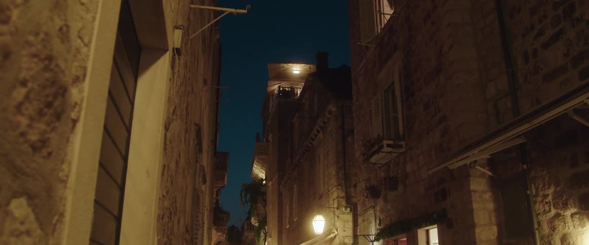 City buildings and street lights at night