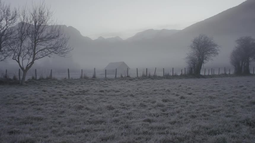 A frosty farm during the day