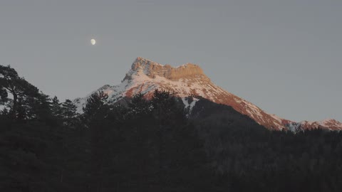 View of a mountain in the distance covered with snow