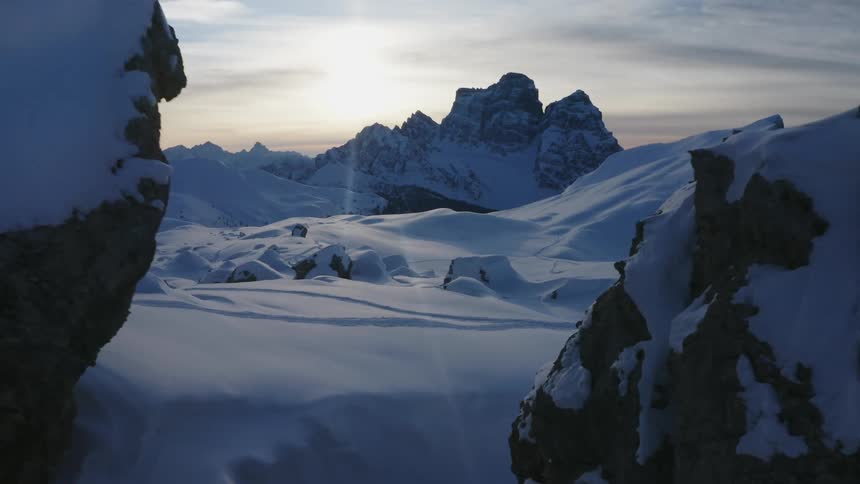 Aerial shot of a snowclad mountain area