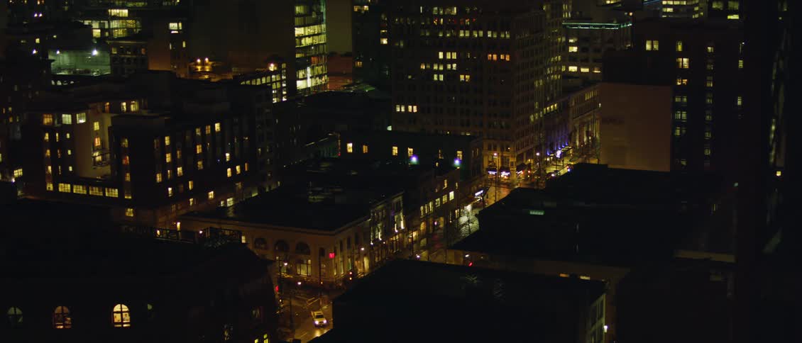 The roofs of the buildings are black at night