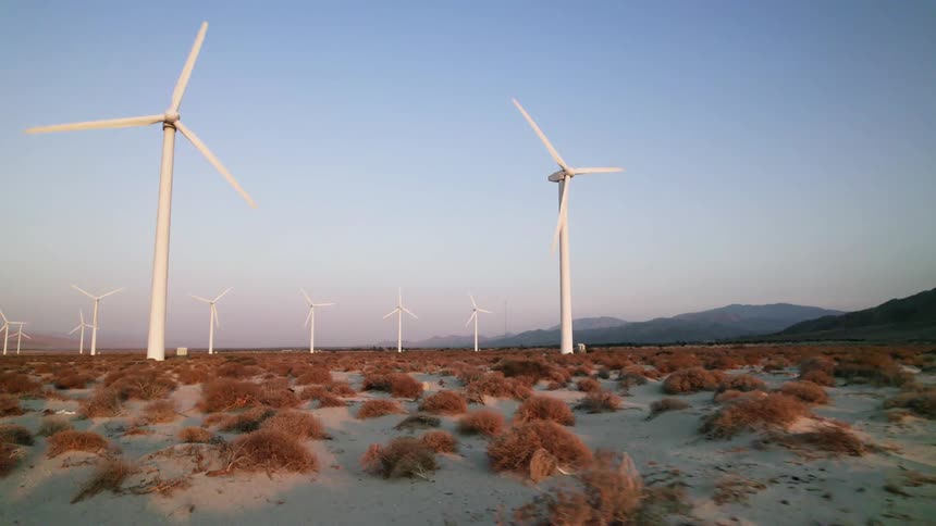 Aerial shot of windmills