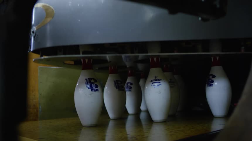 The pins are reset at a bowling alley