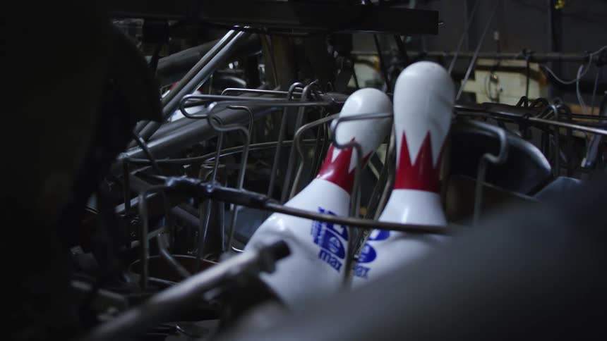 Interior of the pin collector system on a bowling alley
