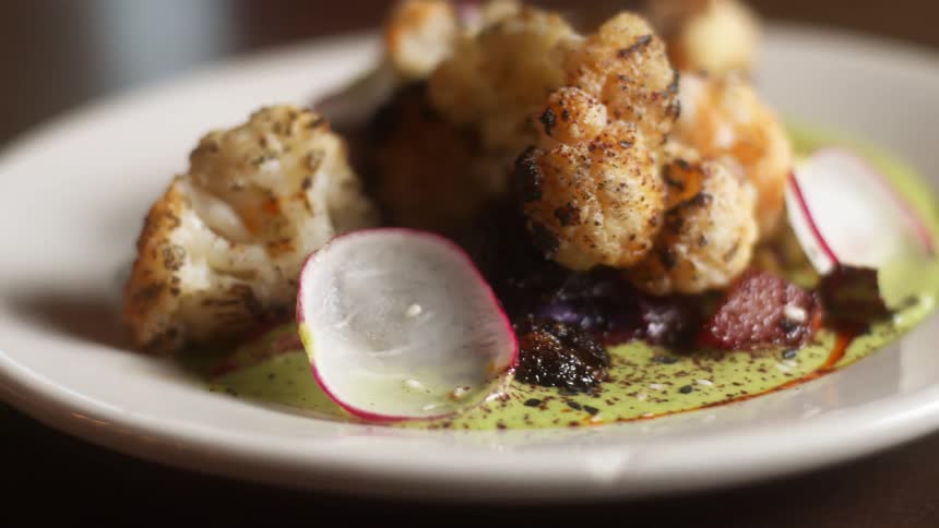 A plate of food on a table