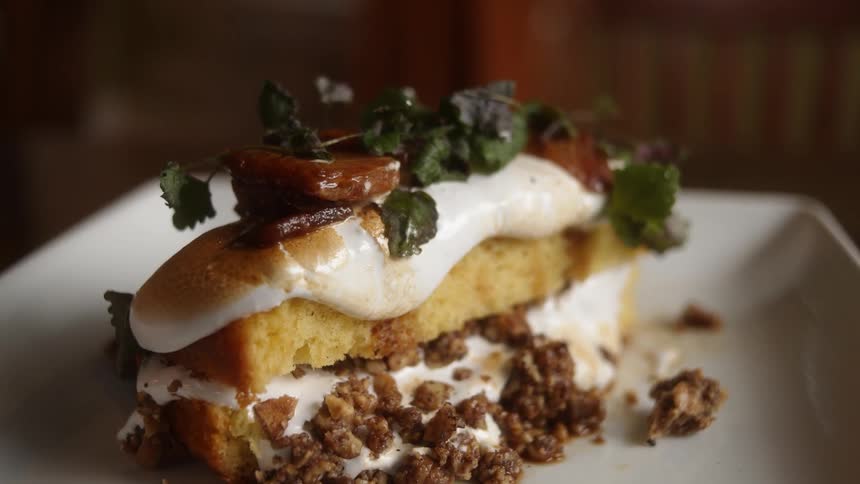 Plated dessert food made to look like a sandwich