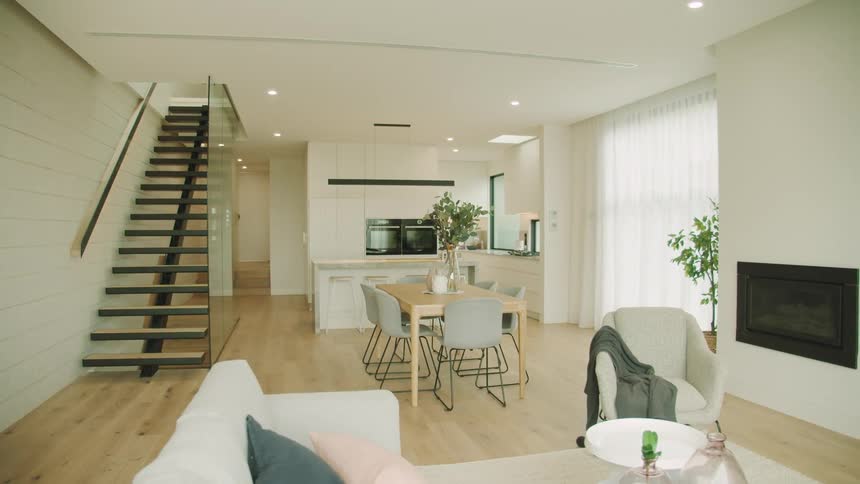 Minimalistic furniture on the living room of a modern house