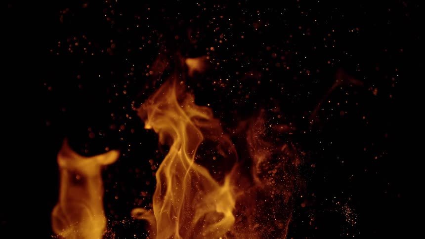 The fire is raging at night