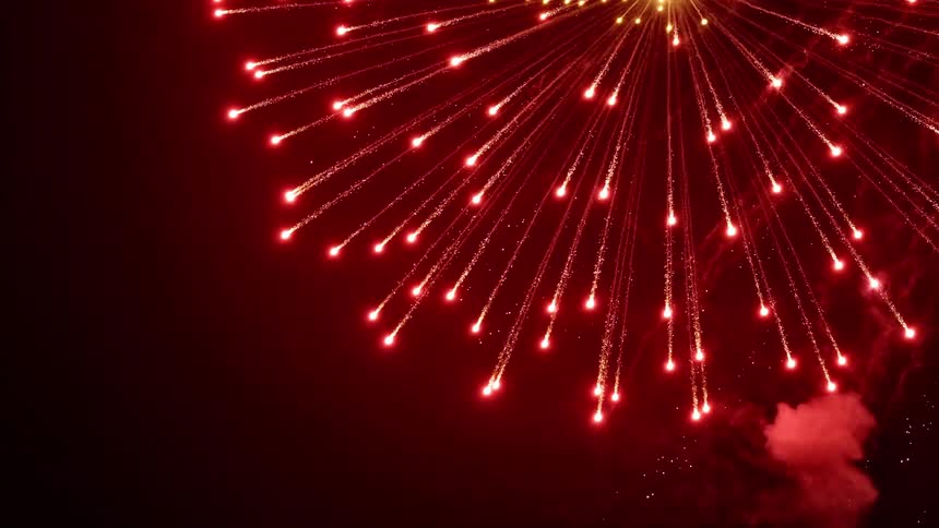 Fireworks explode and form expanding circle in night sky