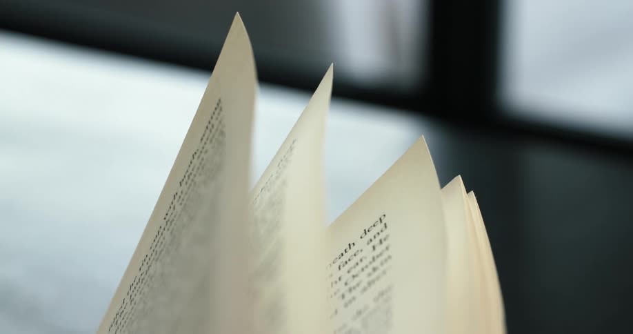 A book is open with the pages fanned out