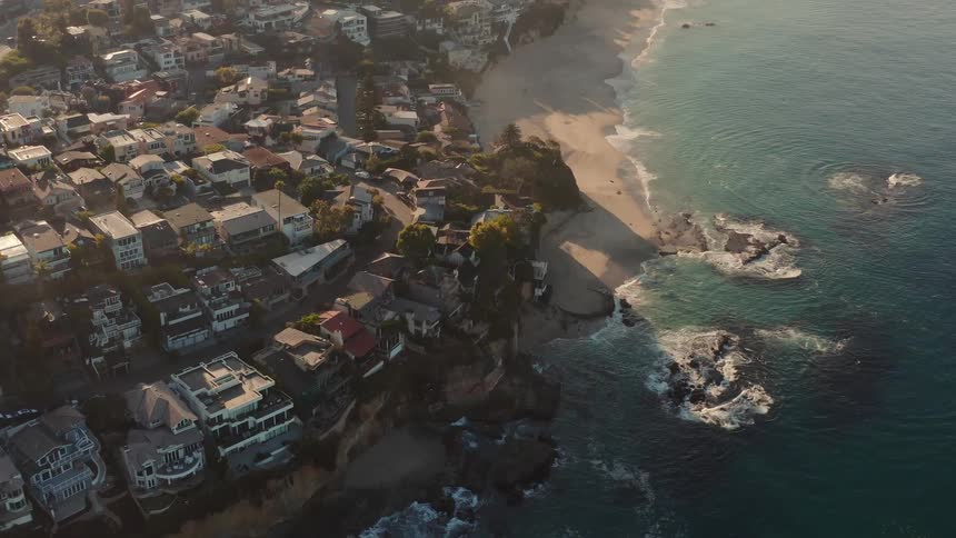 Aerial view of a coastal town