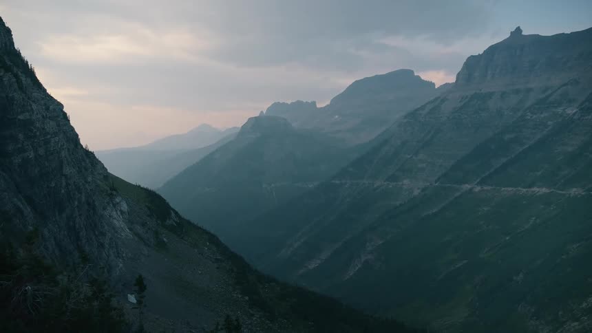 Wide view of rugged mountain landscape
