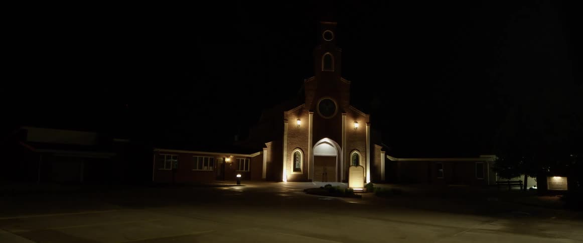 Lighting flashes around the building