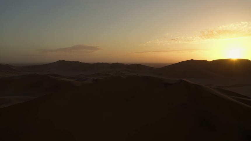 An aerial view of dunes in the desert