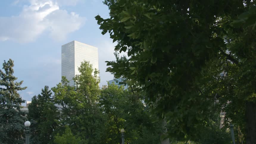 The park is before a tall building