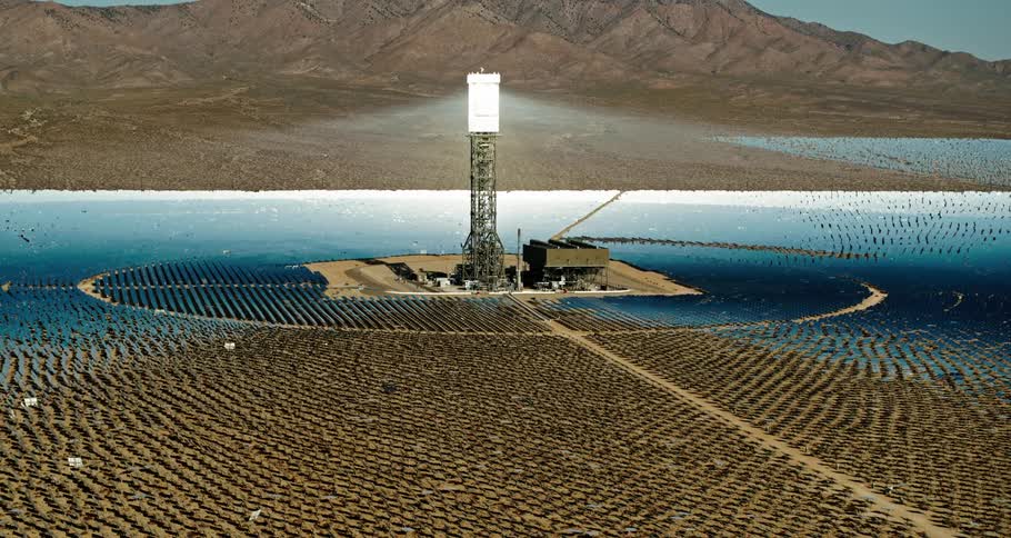 An aerial view of a solar power plant