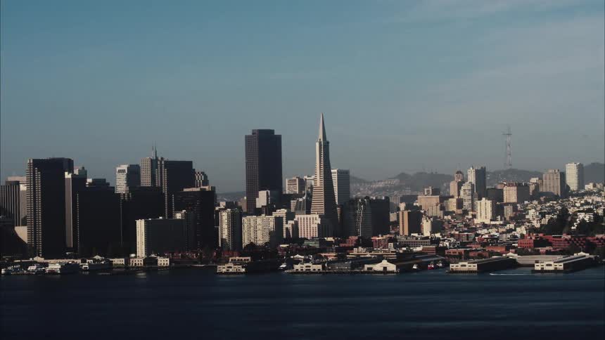 The coastal city has very large buildings