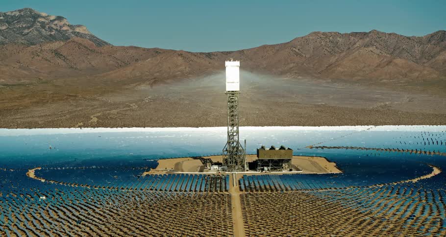An aerial view of a solar power plant