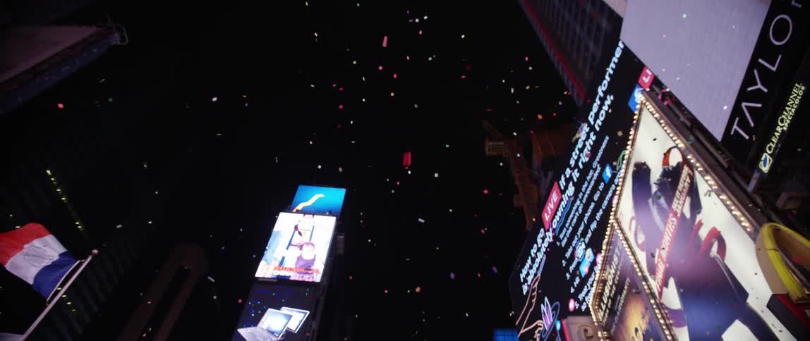 Confetti falls and swirls in times square