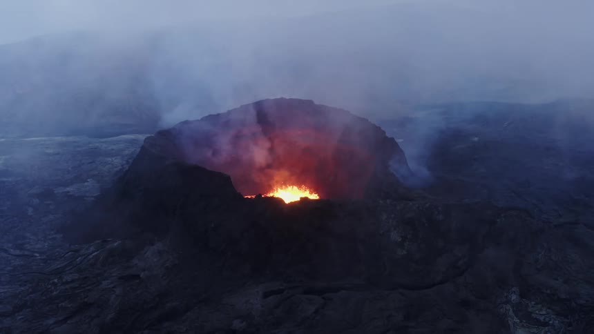 An aerial view of a volcano
