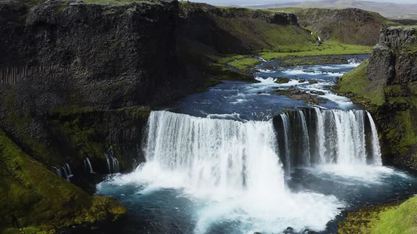 An aerial view of a waterfall