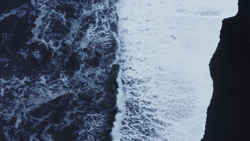 A seagull flies across an ocean as the waves roll in over the beach