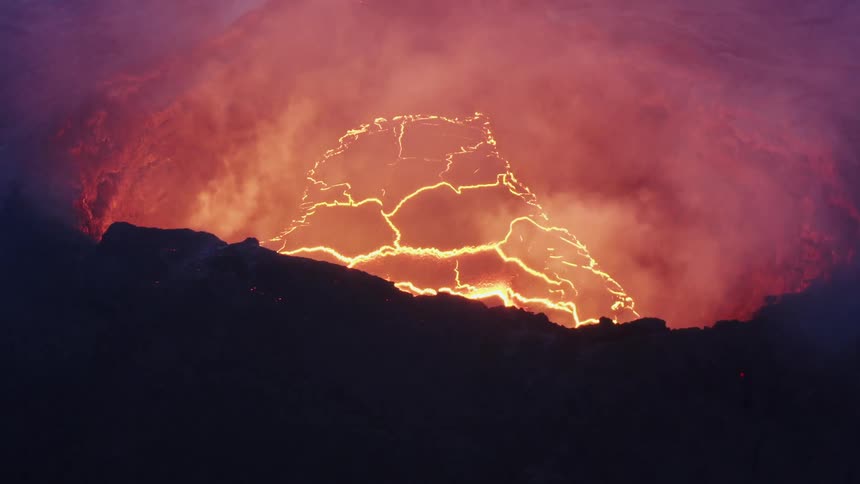Steam is rising from the volcano