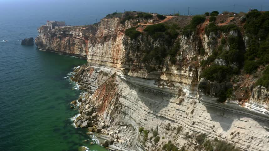 Aerial view of white cliffs on the coast near the ocean