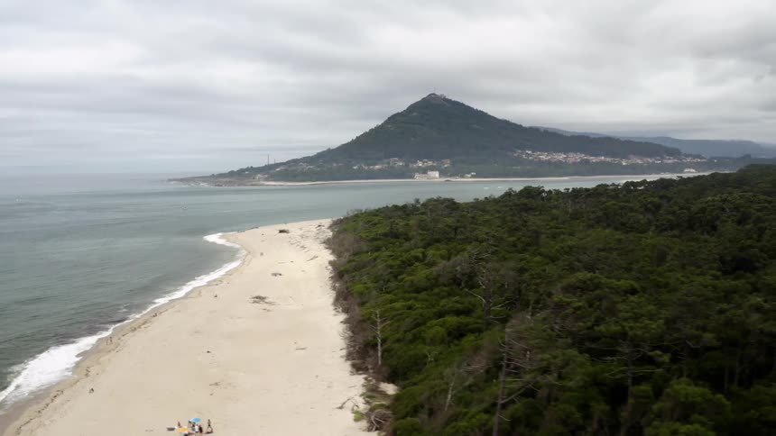 An aerial view of a beach and the ocean
