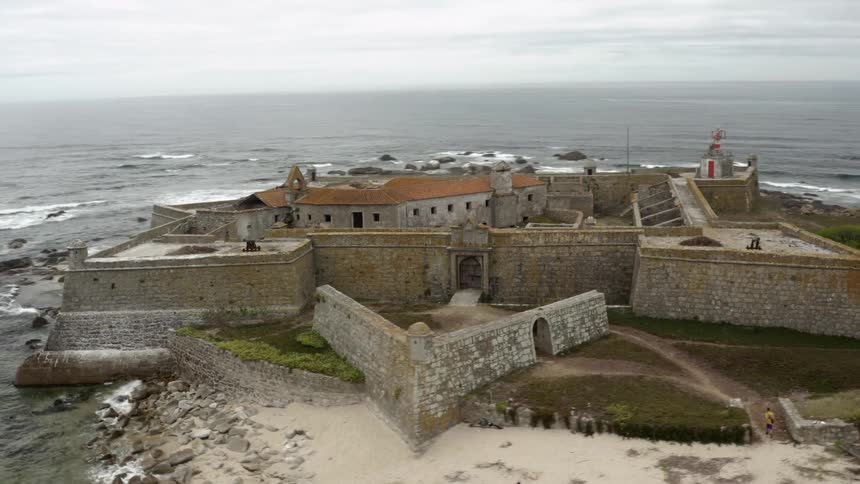 People are touring a castle on a small island