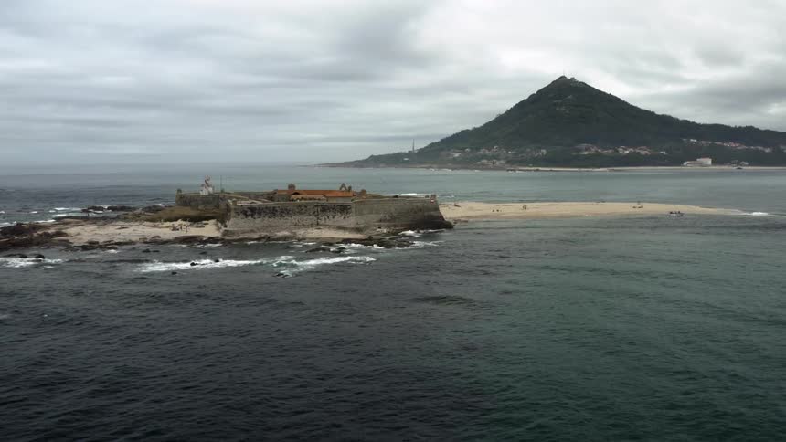 A bunker is on a small island in the ocean