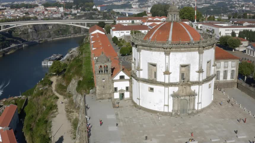 An aerial view of a large building outdoors