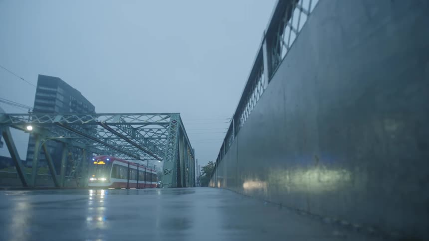 Vehicles travel over the bridge