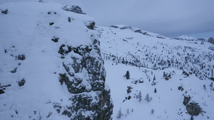 The range is covered with snow and trees