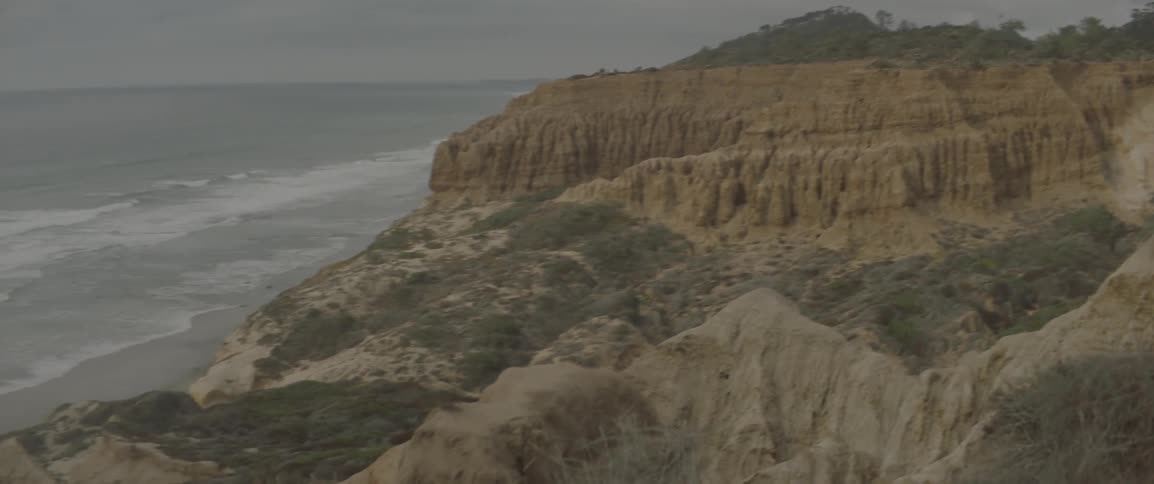 Aerial view of rocky hills near the coast