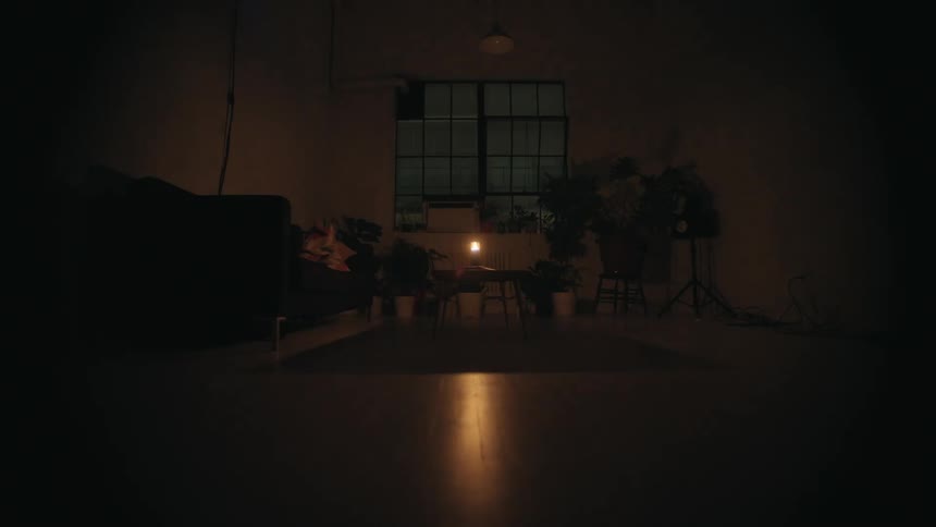 A room with a candle with plants a wall and window in the background