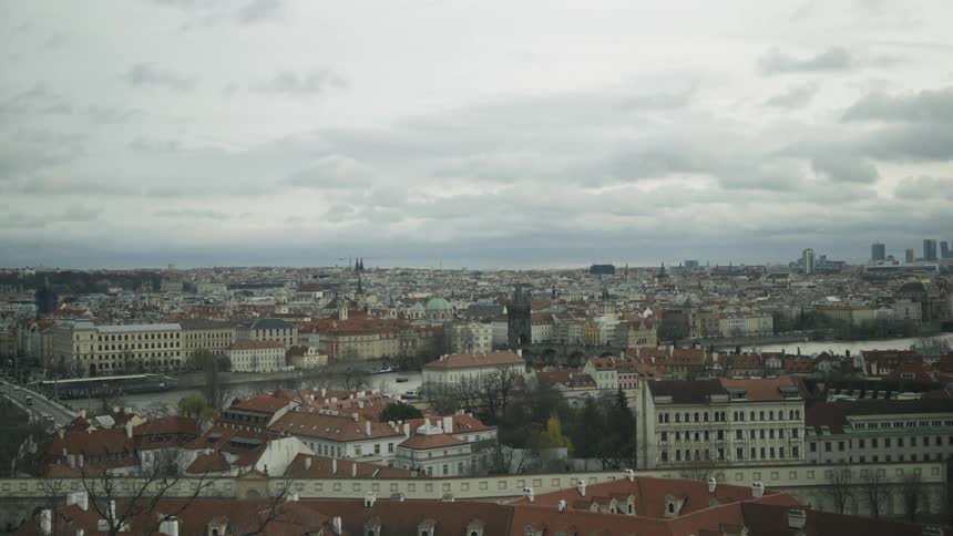 Heavy clouds cover the city