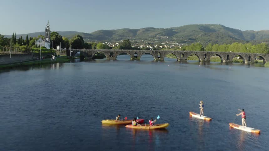 An aerial view of a bridge over a river