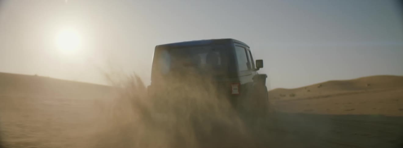 Strong black jeep skids in the desert