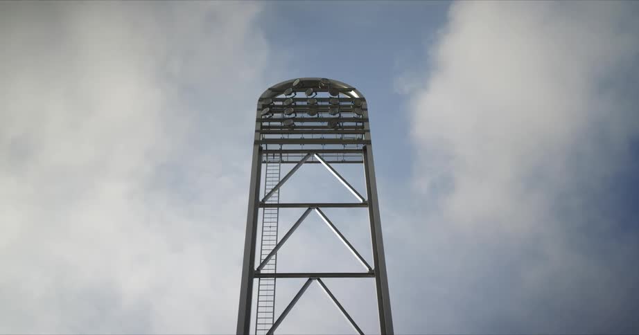 A metal tower with a ladder stands tall