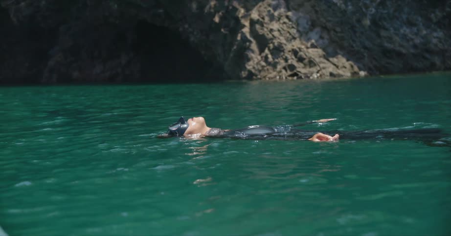A person is floating on their back in a lake